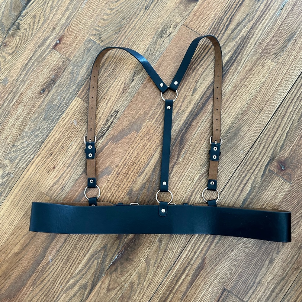 Plus Size Vegan Leather Harness with Gold Hardware - Picture 2 of 2